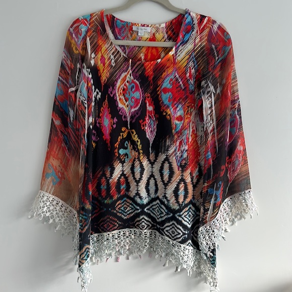 Harlow Zee Colourful lace trim top XS - Picture 1 of 5